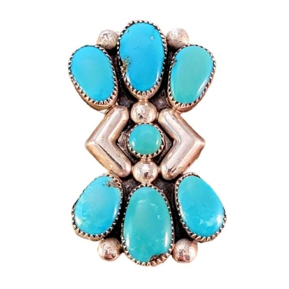 Zuni Julie Ondelacy Lahi Sterling Native American Turquoise Dual Pendant Brooch - Picture 1 of 7